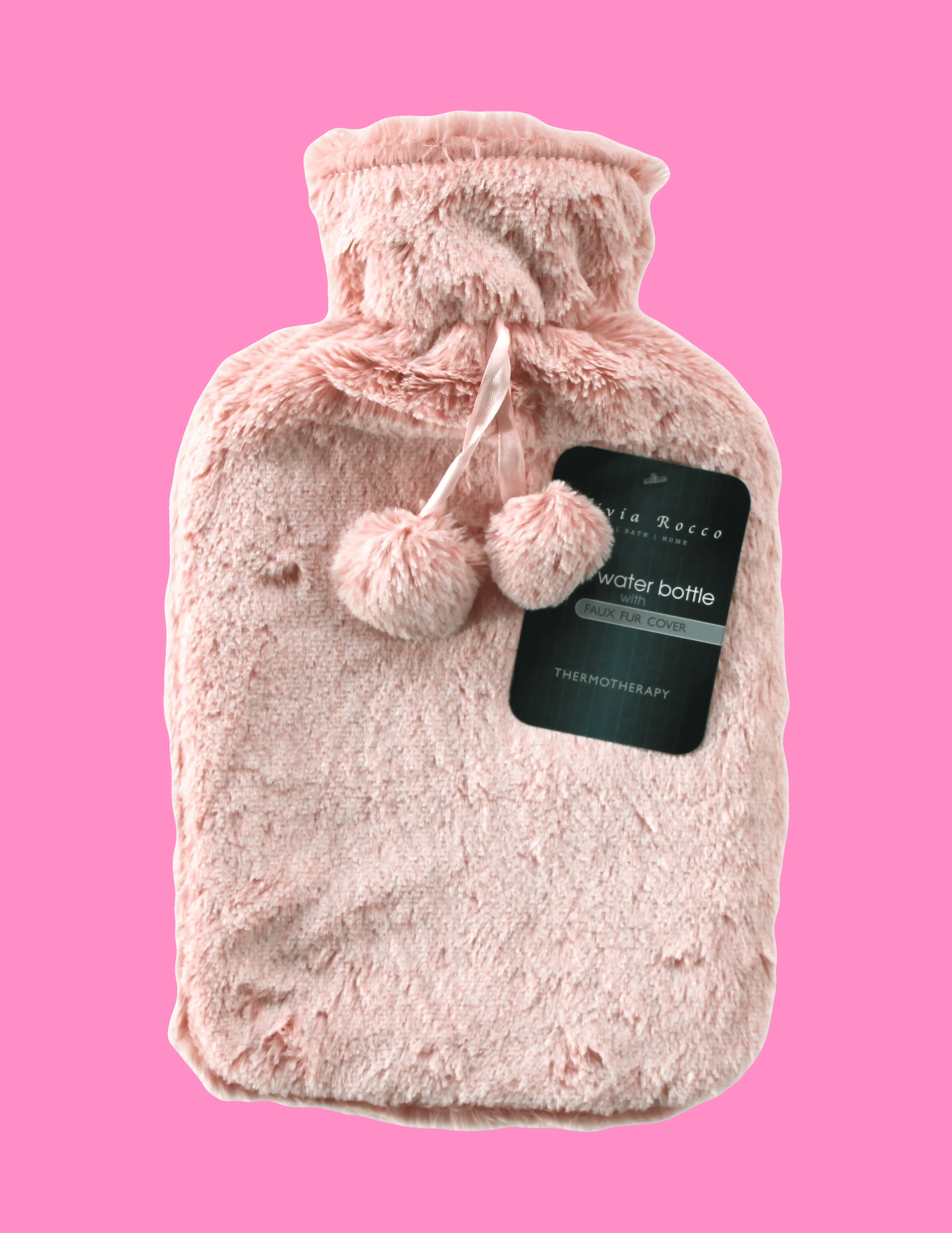 2L Soft Plush Hot Water Bottle with Faux Fur Pom Pom Cover for Pain Relief and Warmth Durable Rubber Cozy Winter Comfort by OLIVIA ROCCO