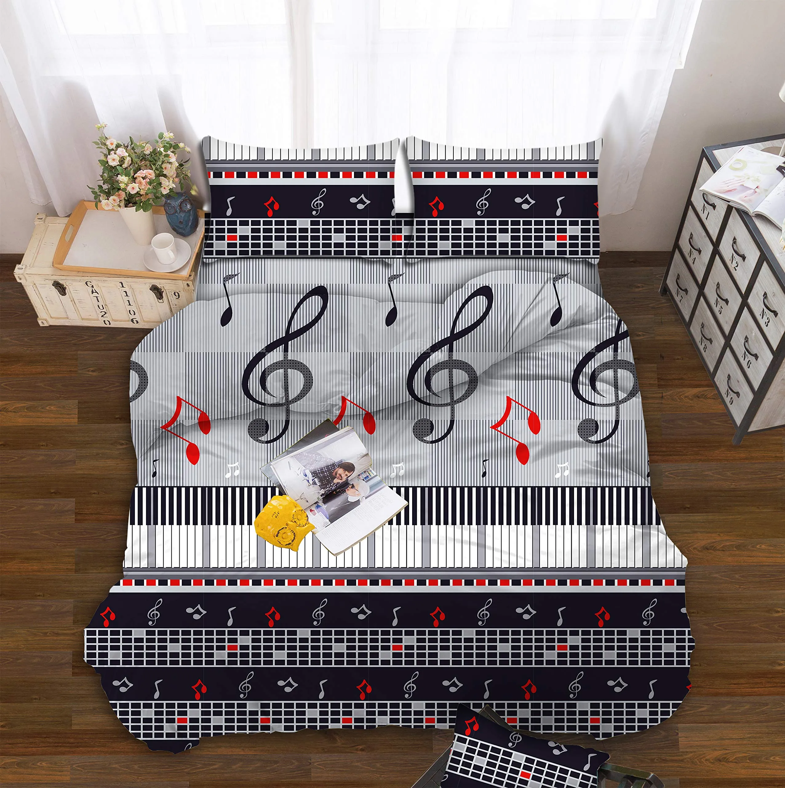 All American Collection Black Music Notes Printed Bedding Sets