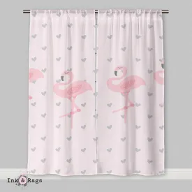 Baby Pink Marching Flamingo Heart Curtains