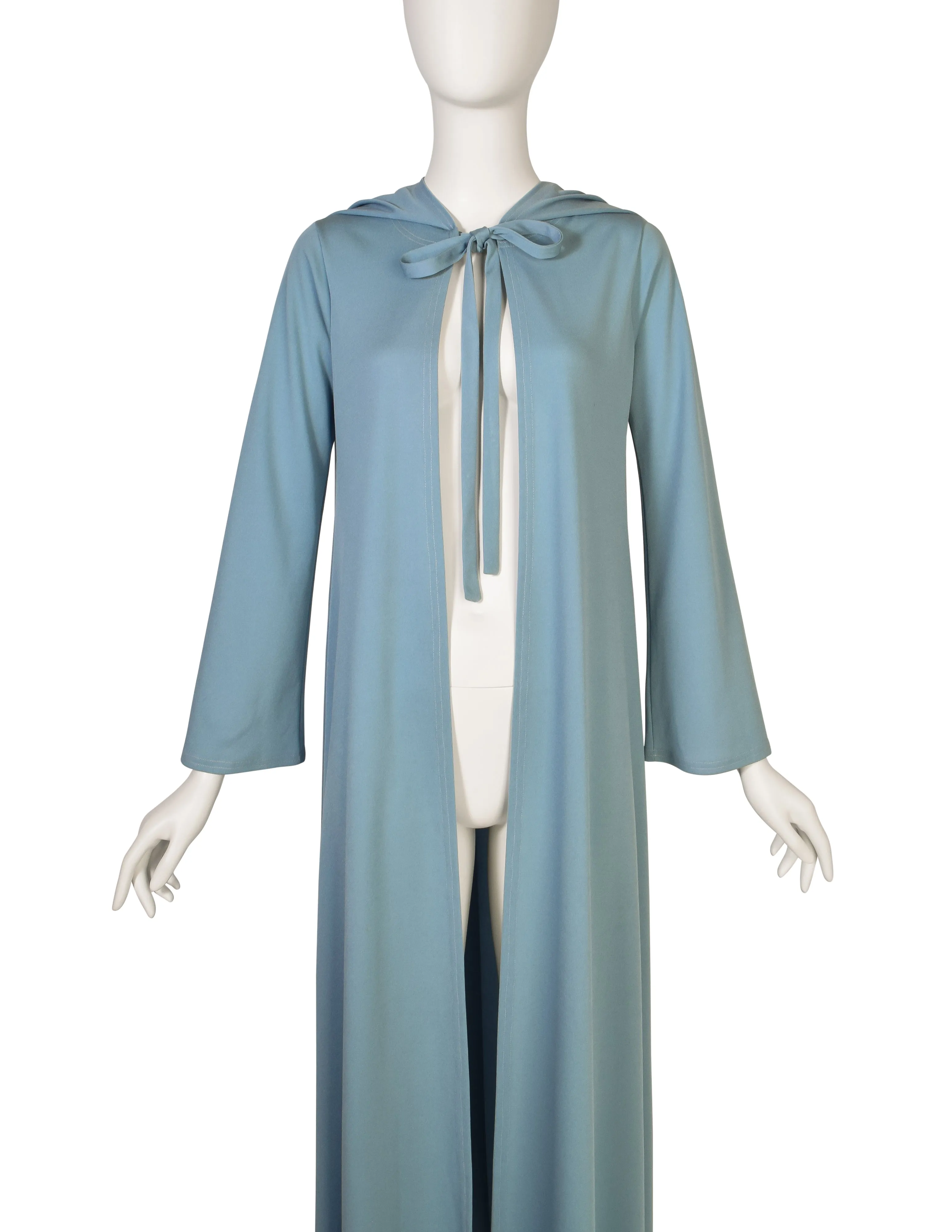 Betsey Johnson Alley Cat Vintage 1970s Baby Blue Hooded Full Length Duster