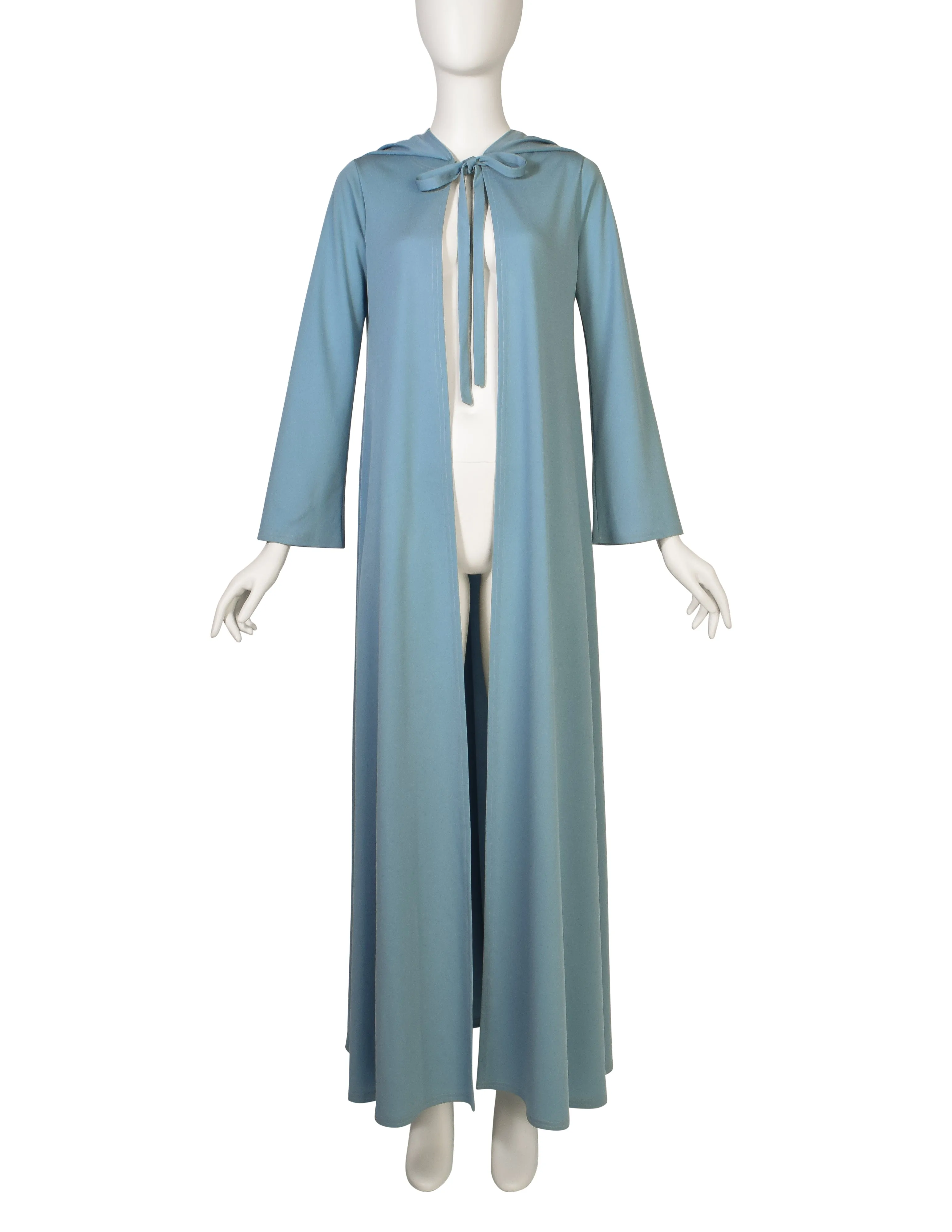 Betsey Johnson Alley Cat Vintage 1970s Baby Blue Hooded Full Length Duster