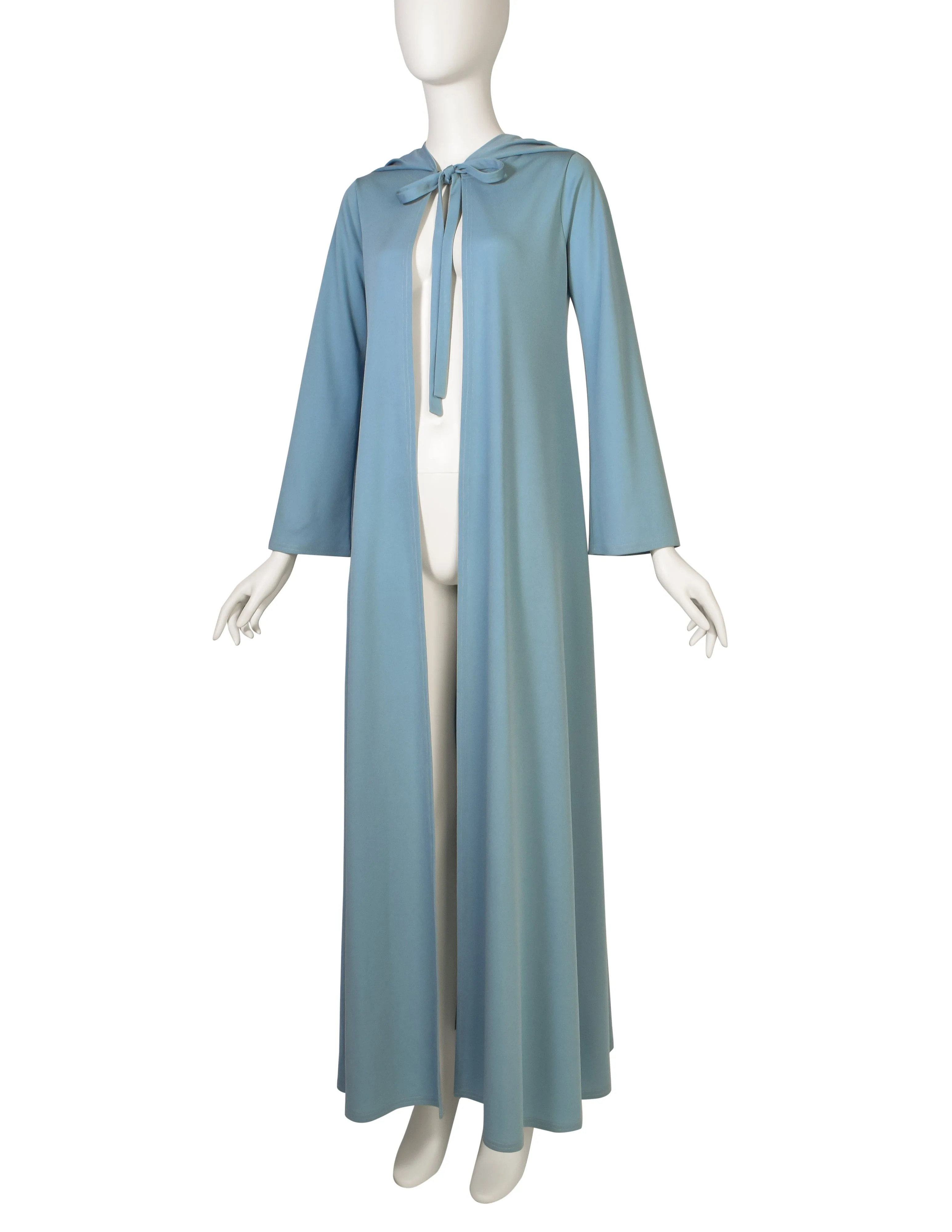 Betsey Johnson Alley Cat Vintage 1970s Baby Blue Hooded Full Length Duster