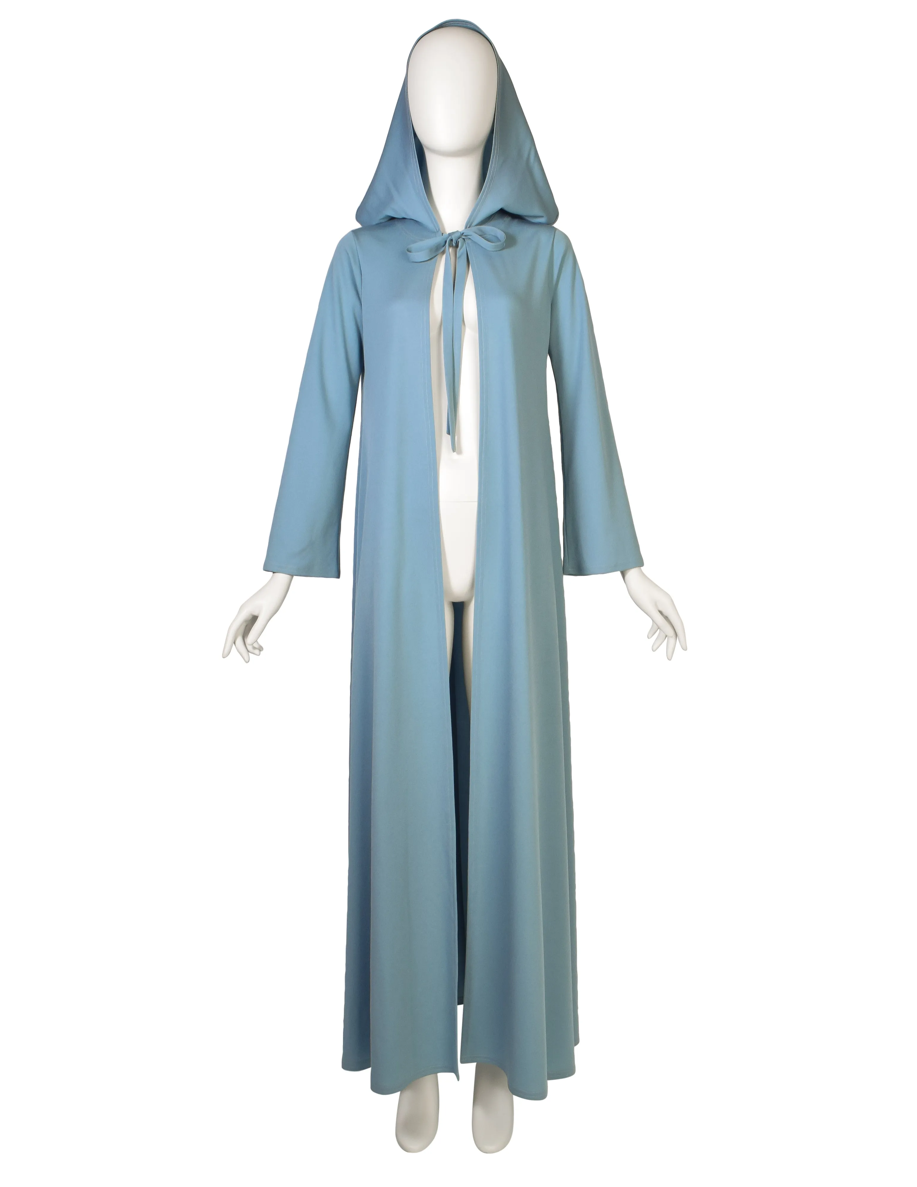 Betsey Johnson Alley Cat Vintage 1970s Baby Blue Hooded Full Length Duster