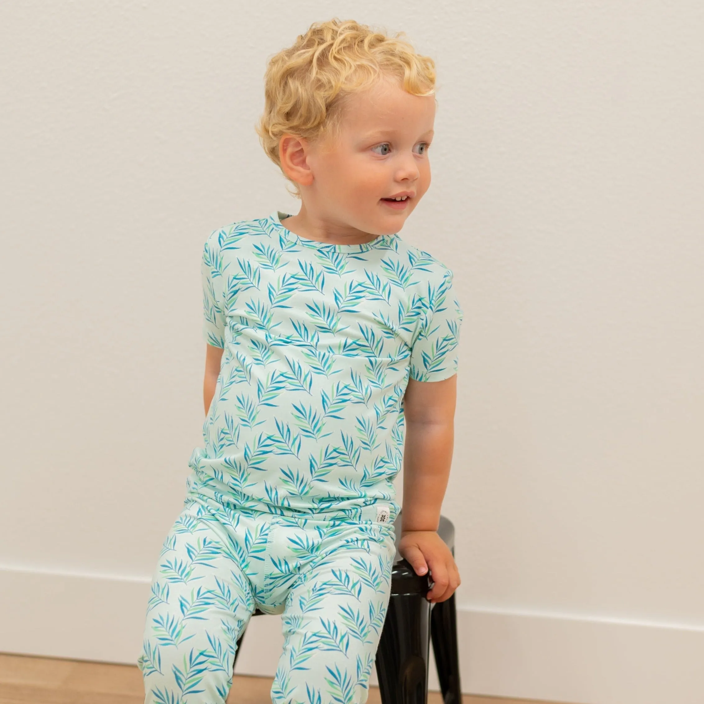 Big Kid Pajama S/s - Palms Blue