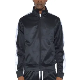 Black Track Jacket with Single Stripe