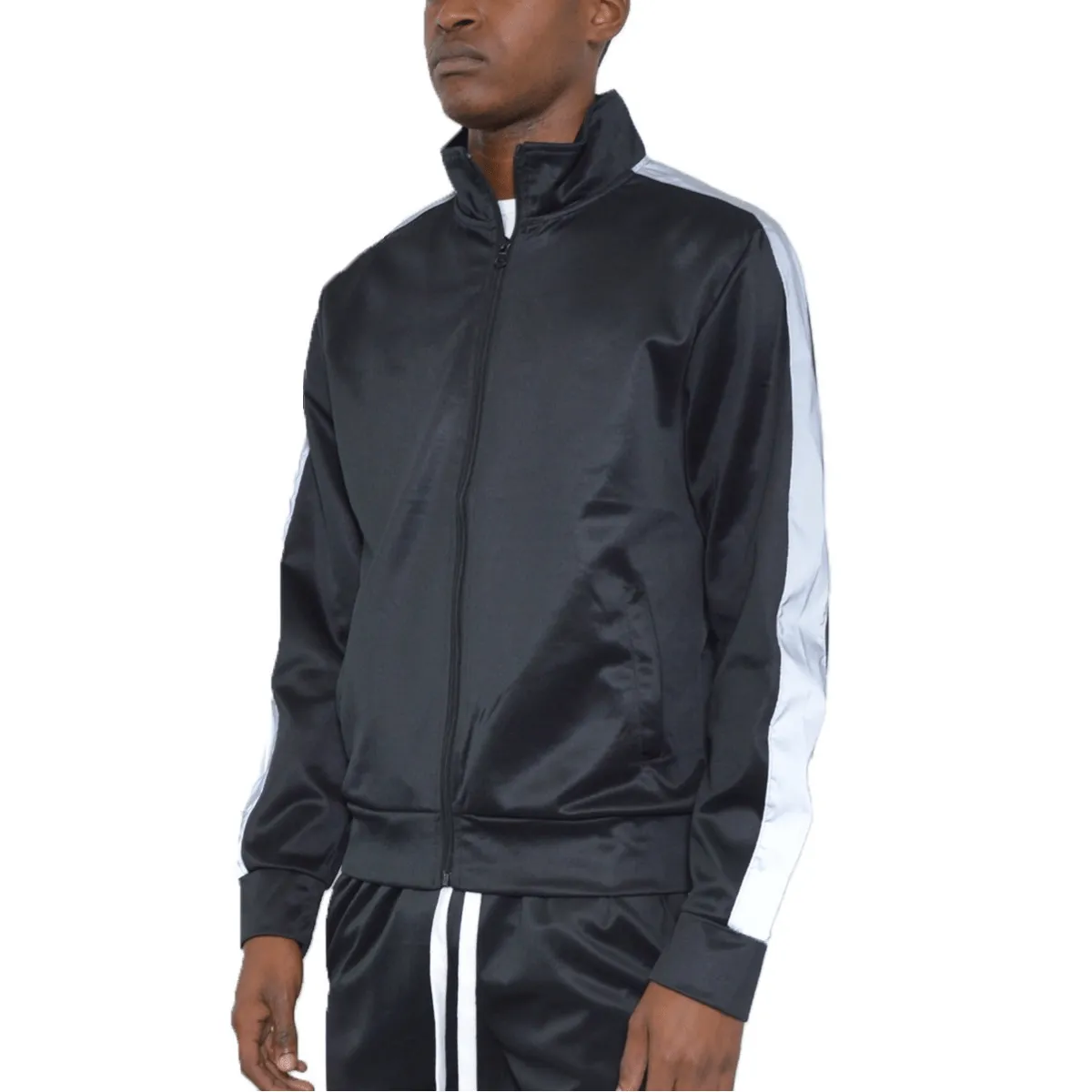 Black Track Jacket with Single Stripe