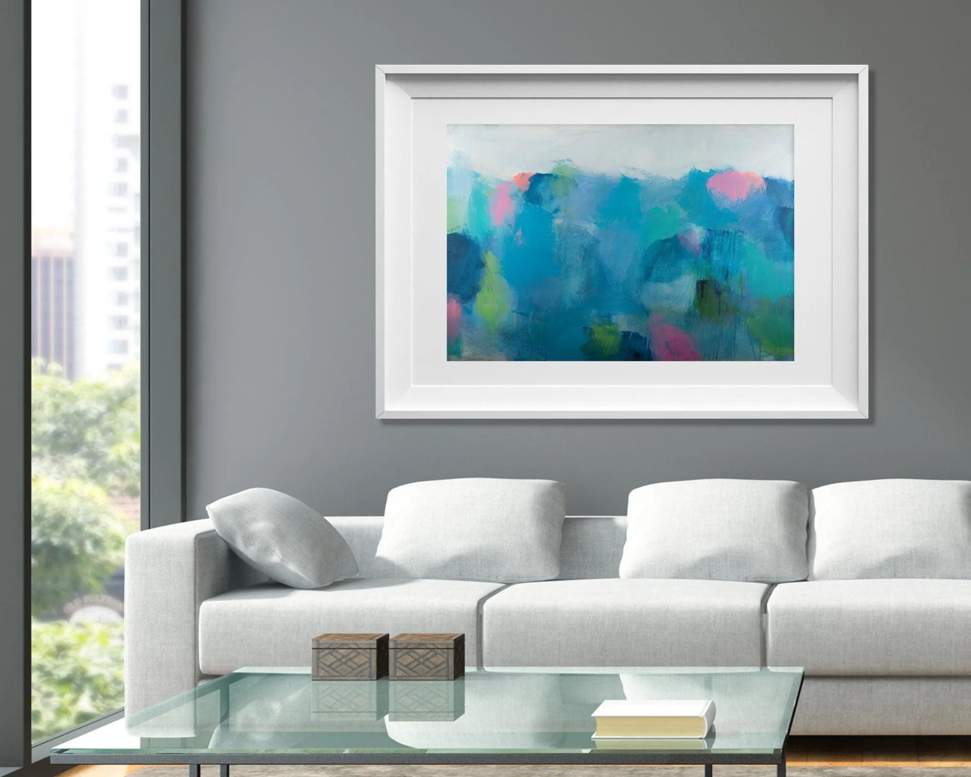 Blue large abstract art print, Teal extra large wall art print