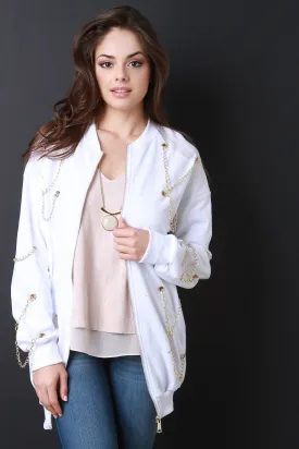 Chain Accent Zip Up Longline Jacket