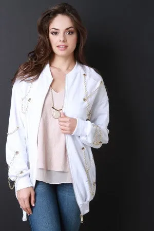 Chain Accent Zip Up Longline Jacket