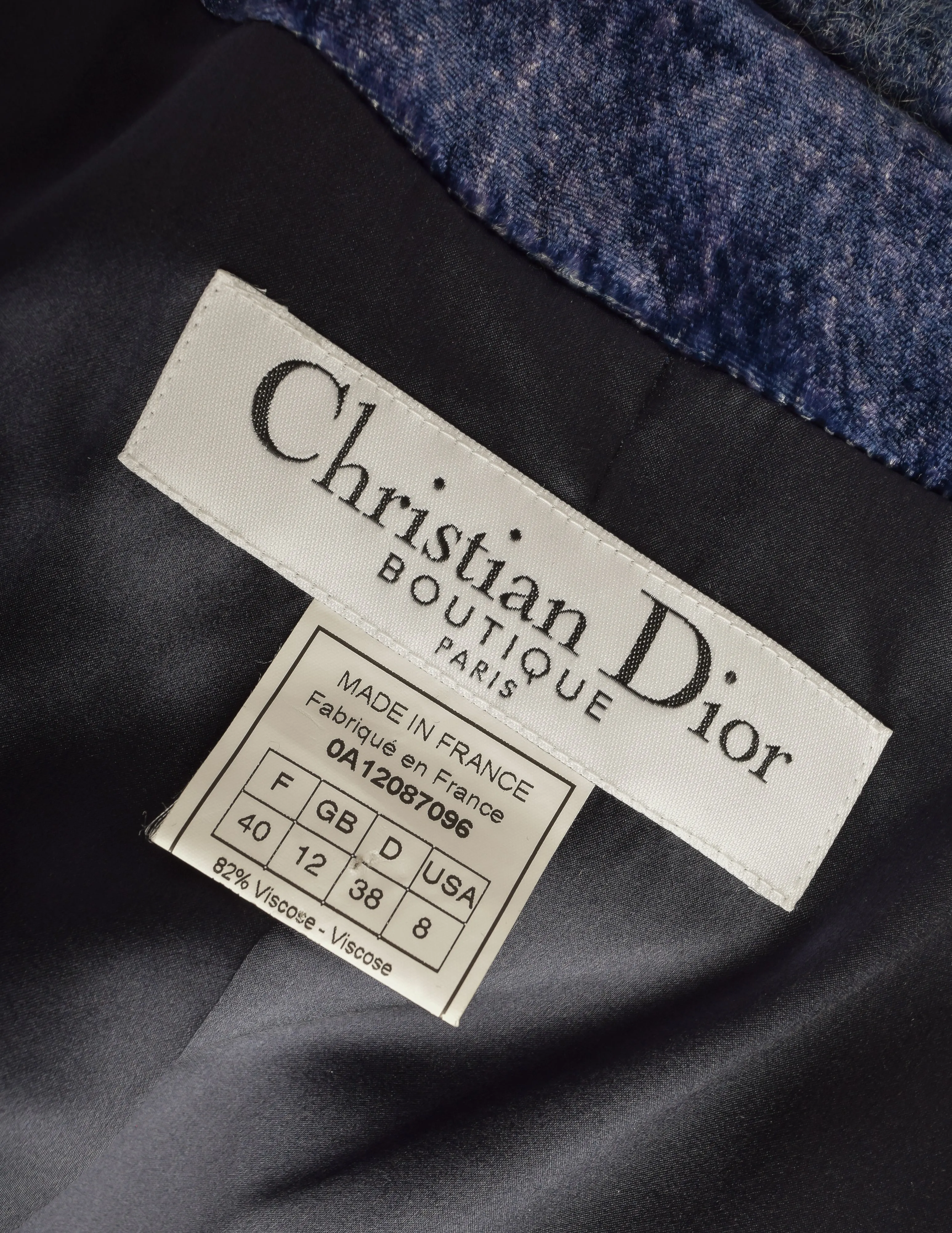 Christian Dior by John Galliano AW 2000 Phenomenal Blue Trompe L'oeil Denim Print Velvet Mongolian Lamb Coat