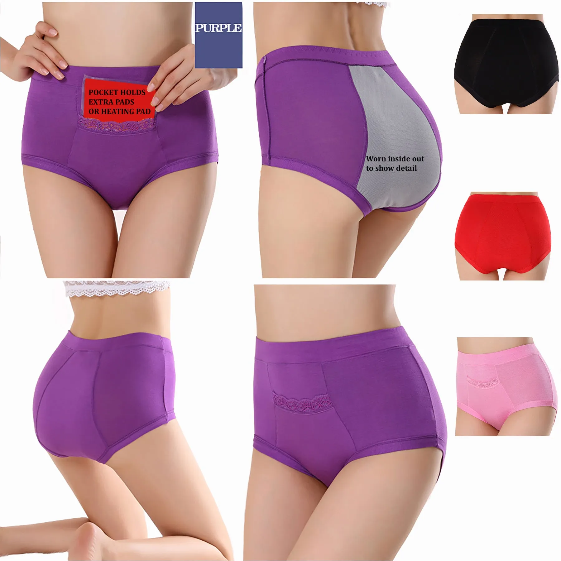 CODE RED Period Panties with Pocket- Purple- 3XL