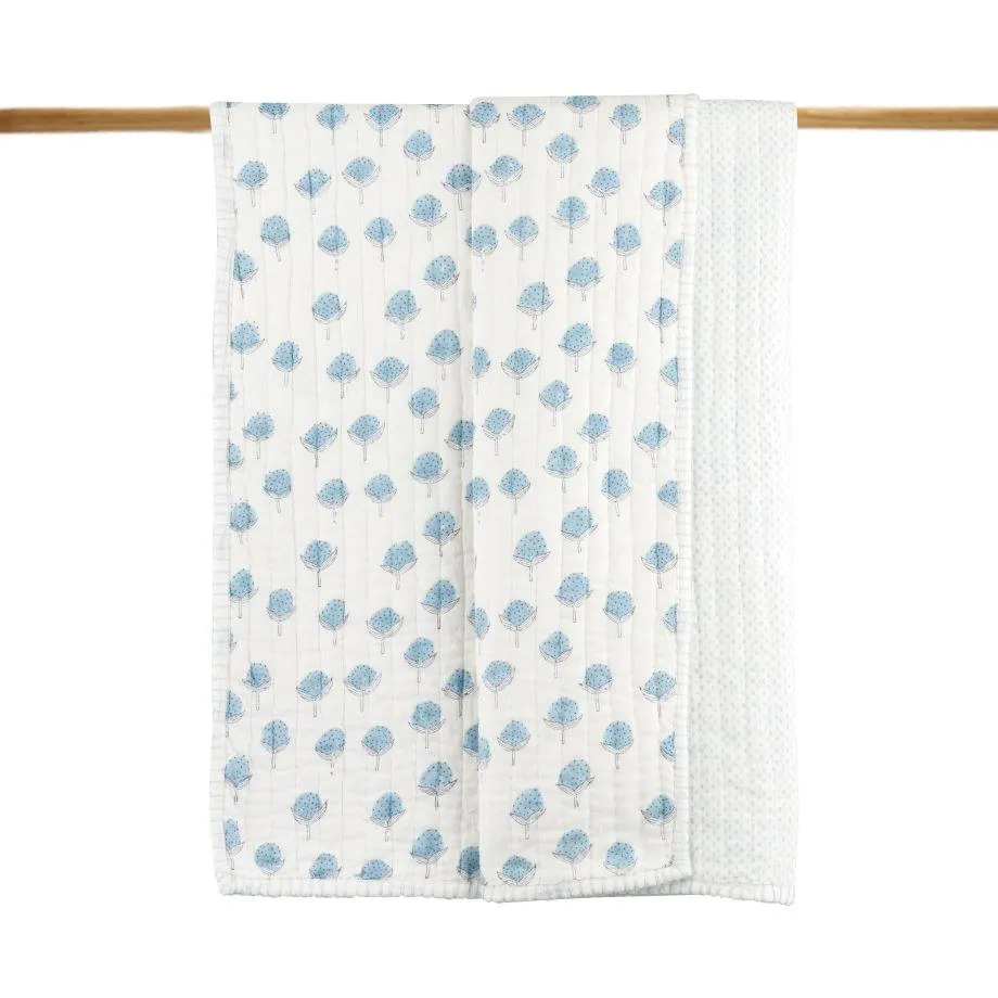 Cotton Cheer Blue Bud Reversible Mulmul Quilt | Hand-Block Printed