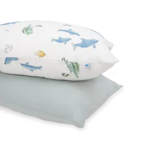 Cotton Muslin Pillowcase 2 Pack - Whales