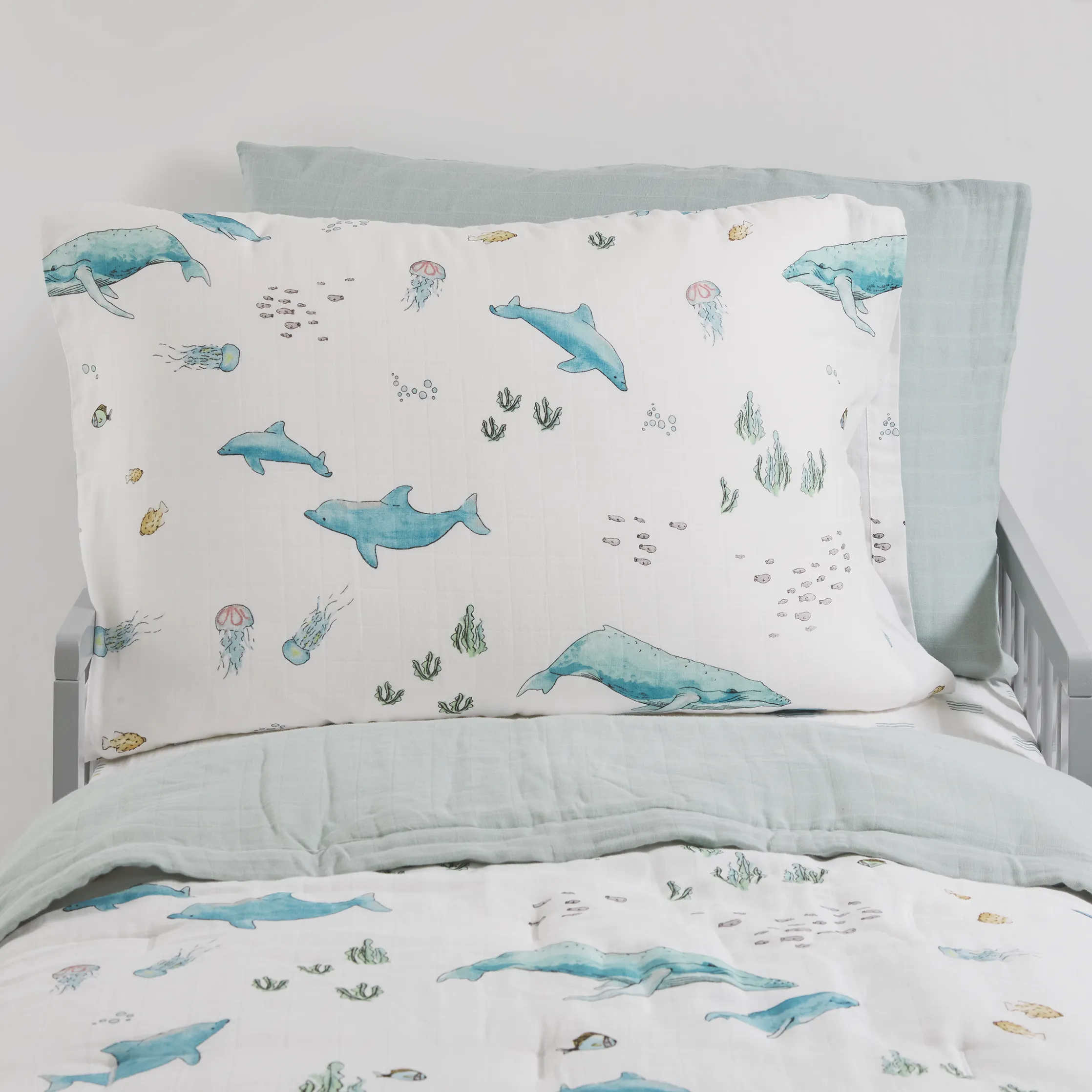 Cotton Muslin Pillowcase 2 Pack - Whales