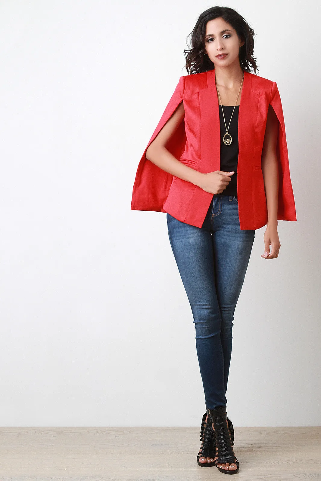 Double Texture Cape Blazer Jacket