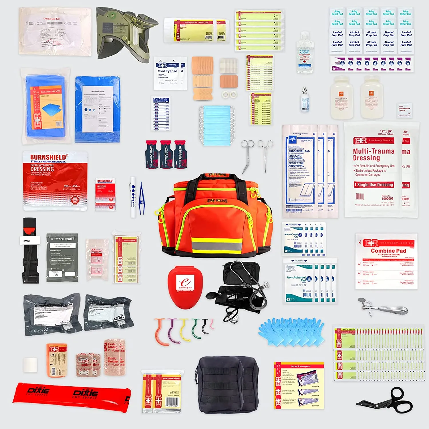 Ever Ready First Aid StatPacks Fully Stocked EMT Premium Trauma Bag for Firefighters & First Responders