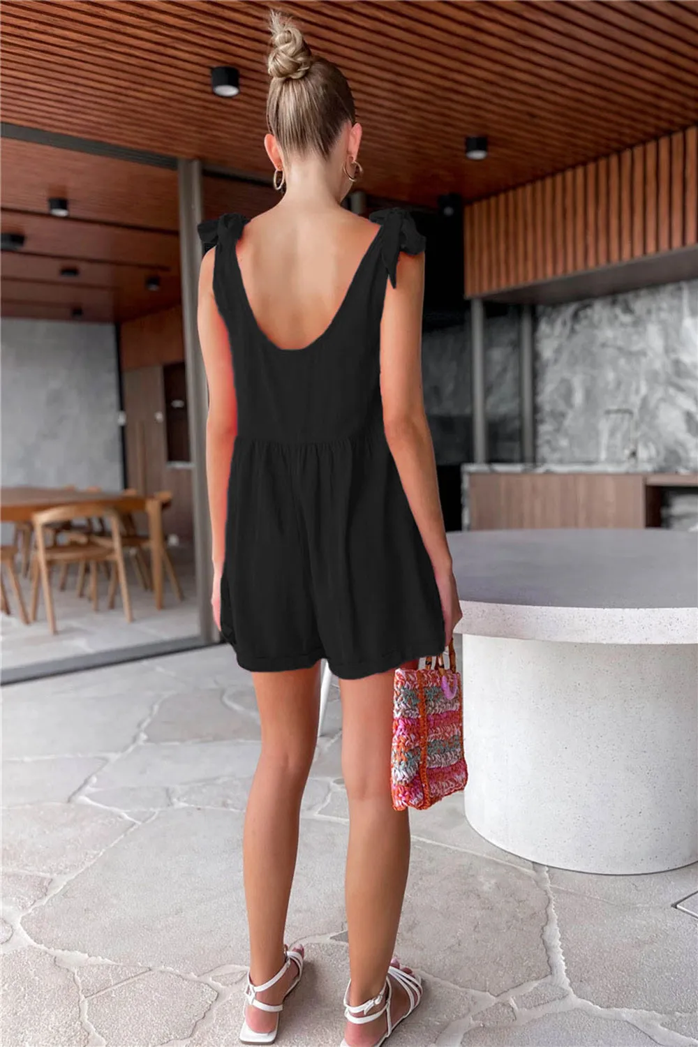 Full Size Scoop Neck Tie Shoulder Romper