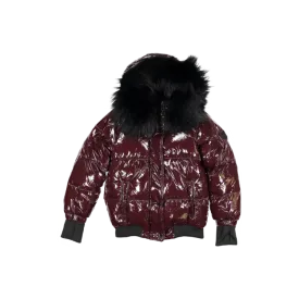 GIRLS BOMBER-BSHINY BURGUNDY-Black Fur