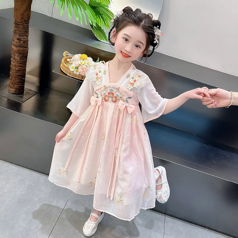 Hanfu Girls' Summer Clothing  New Children's Tang Costume Chinese Style Fairy Ancient Style Baby Thin Jacket and Dress Dress