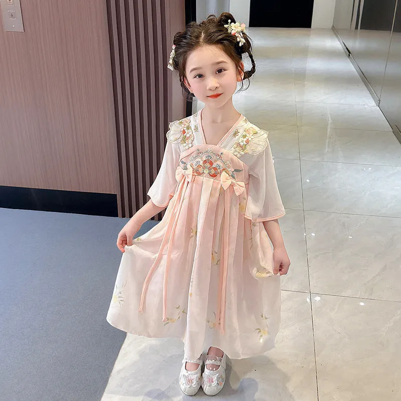 Hanfu Girls' Summer Clothing  New Children's Tang Costume Chinese Style Fairy Ancient Style Baby Thin Jacket and Dress Dress