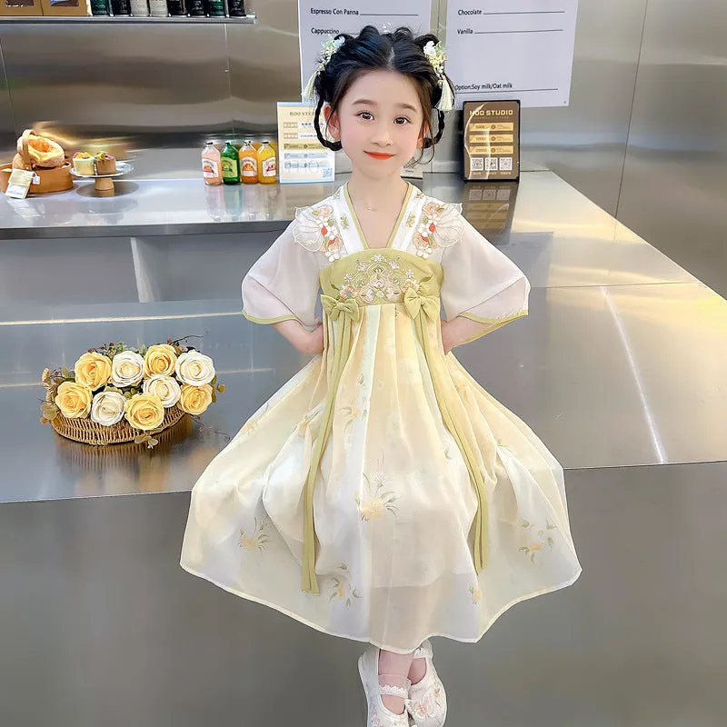 Hanfu Girls' Summer Clothing  New Children's Tang Costume Chinese Style Fairy Ancient Style Baby Thin Jacket and Dress Dress