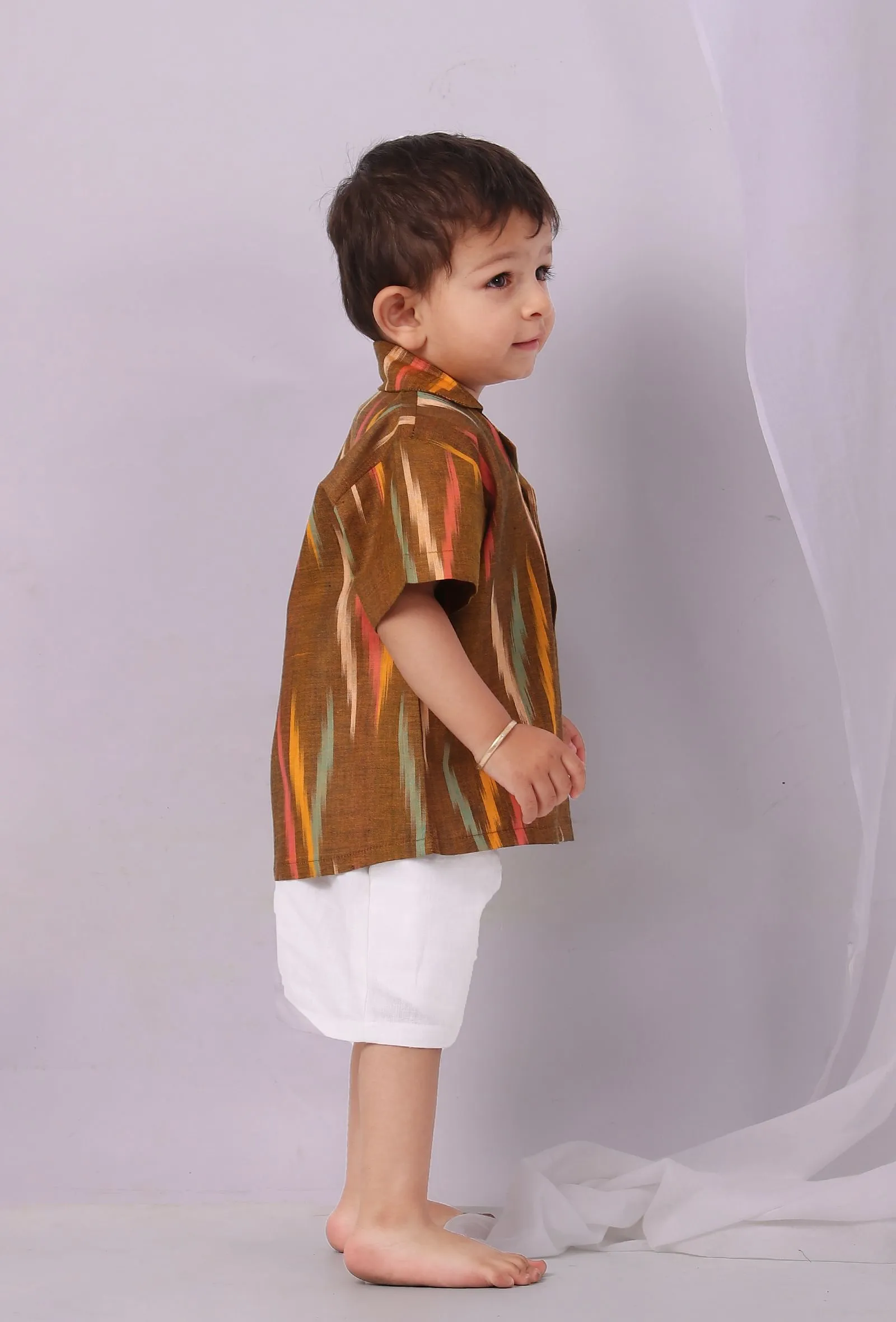 Henna Brown Ikat Half Sleeves Shirt