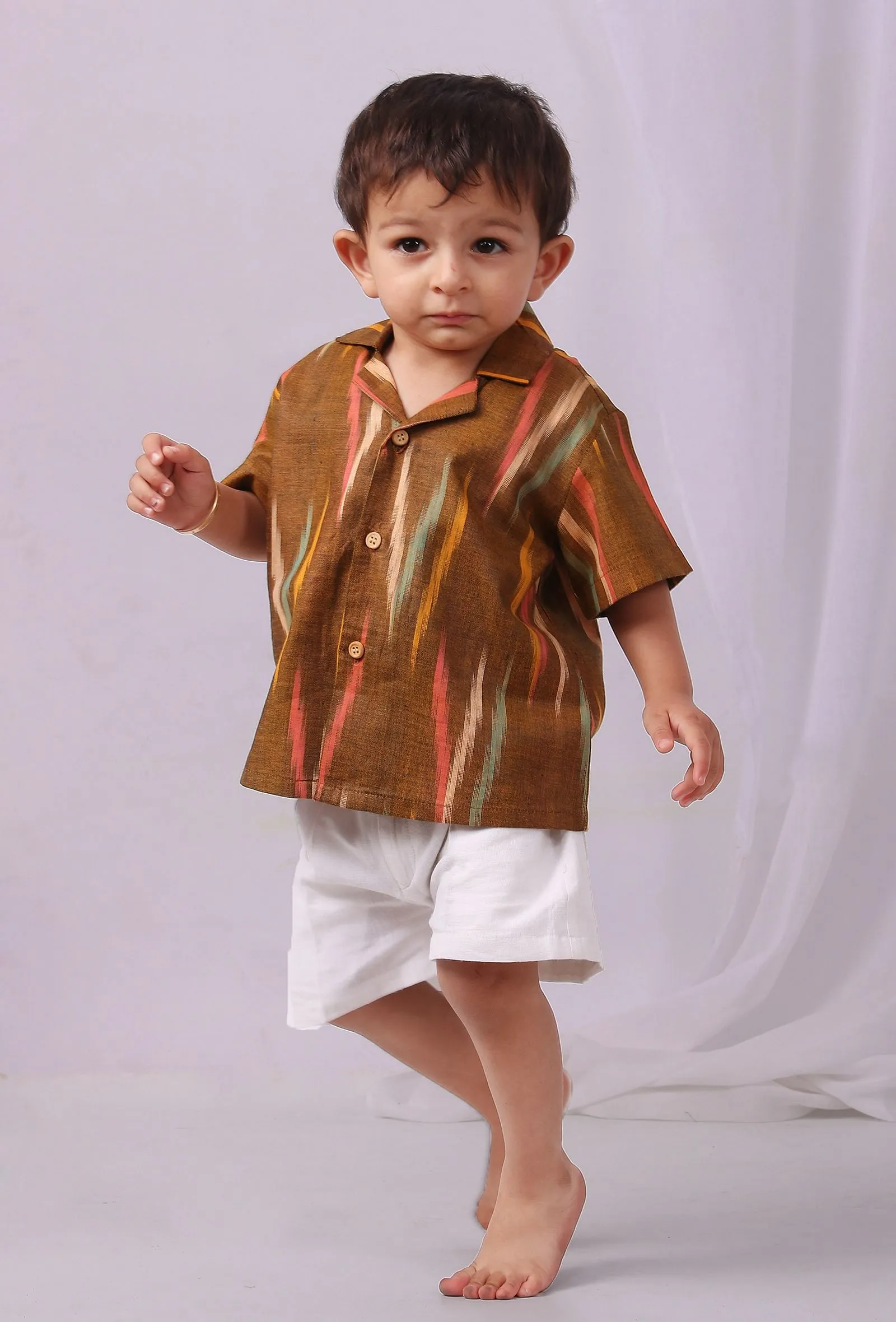 Henna Brown Ikat Half Sleeves Shirt