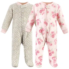 Hudson Baby Premium Quilted Zipper Sleep and Play, Blush Rose Leopard