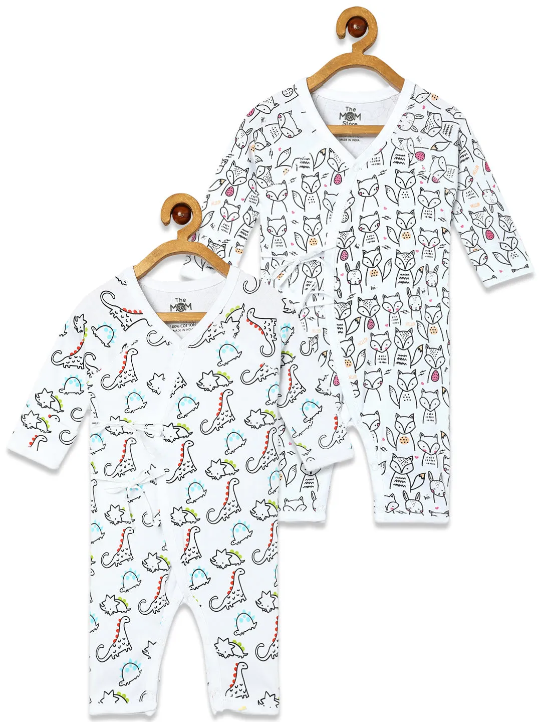 Jabla Style Infant Romper Combo Of 2: Dinos On The Round- Foxier Than The Fox