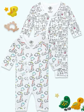 Jabla Style Infant Romper Combo Of 2: Dinos On The Round- Foxier Than The Fox