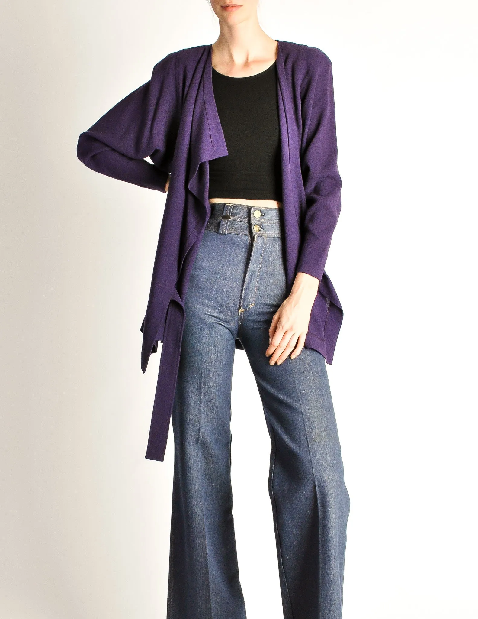 Jean Muir Vintage Purple Wool Crepe Draping Wrap Jacket