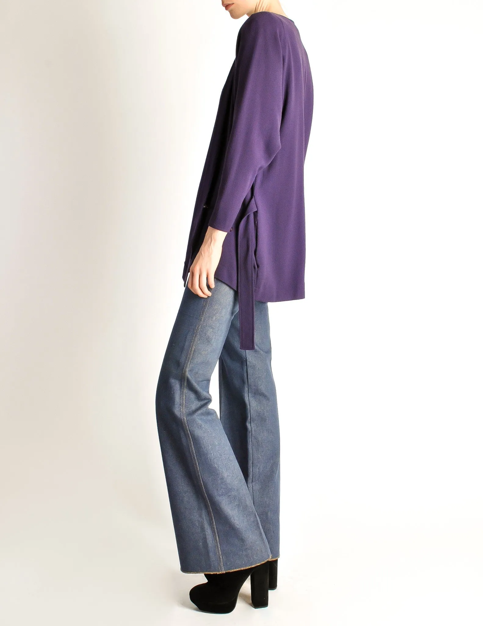 Jean Muir Vintage Purple Wool Crepe Draping Wrap Jacket