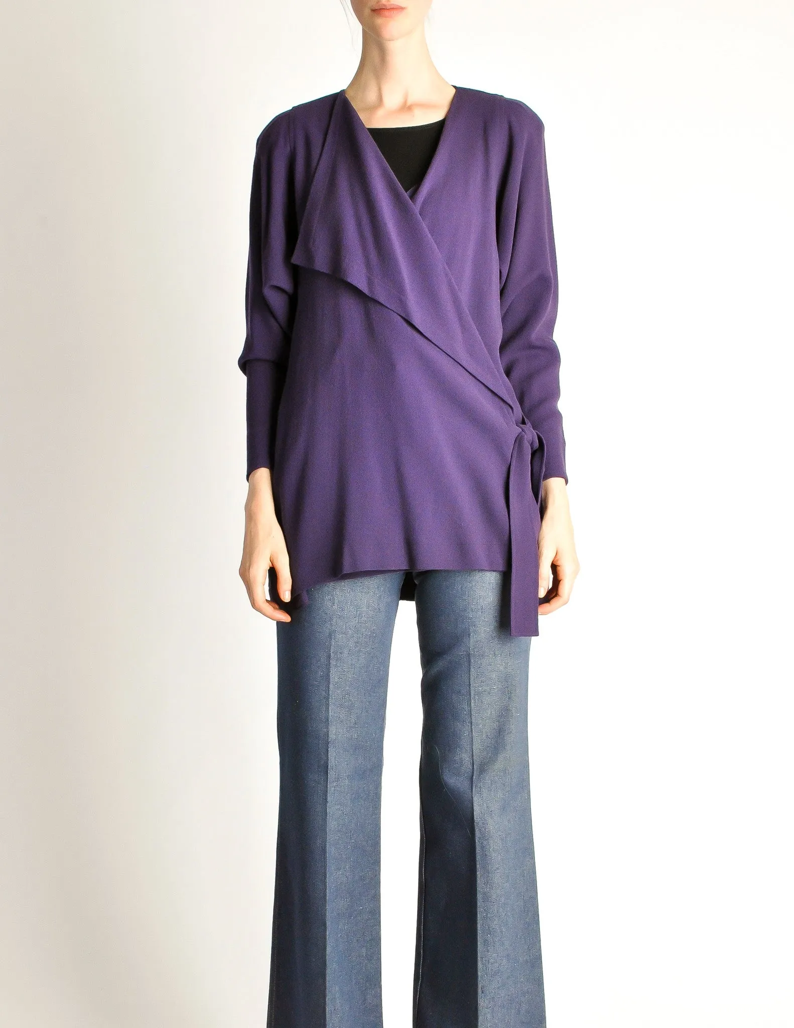 Jean Muir Vintage Purple Wool Crepe Draping Wrap Jacket