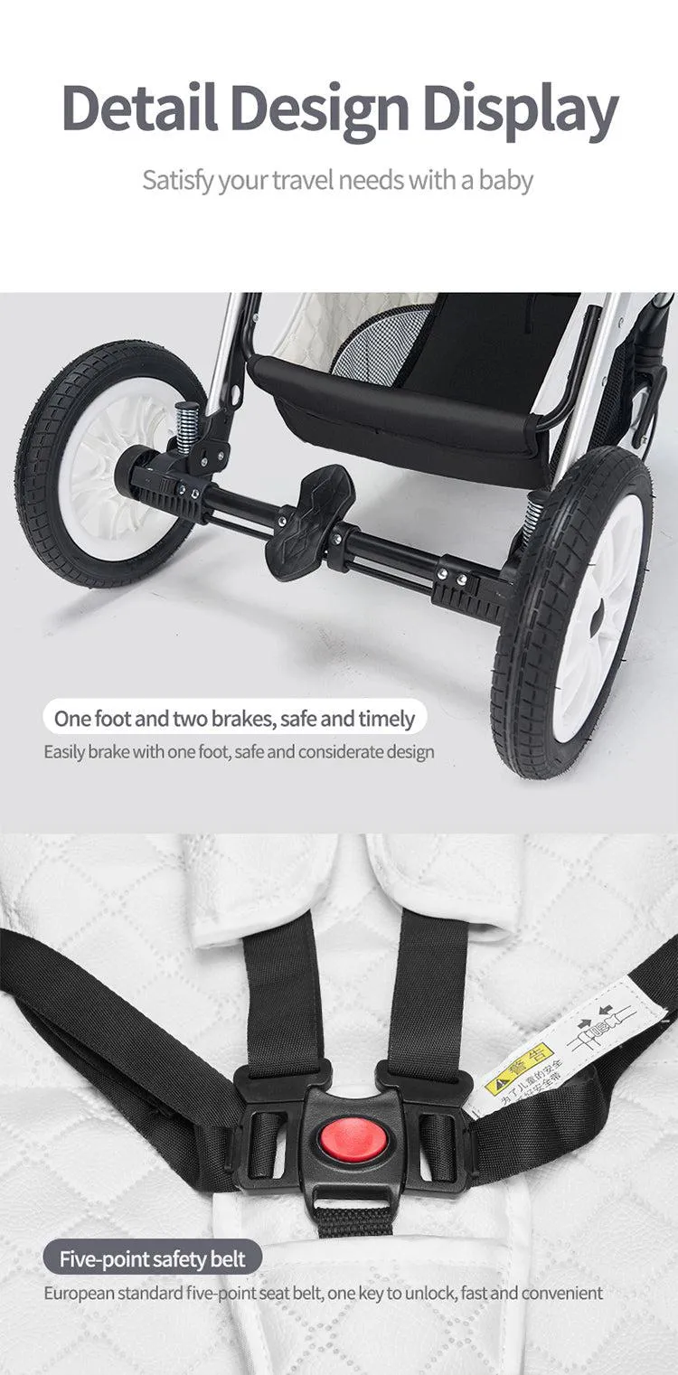 Luxury White Premium 3-In-1 Baby Stroller