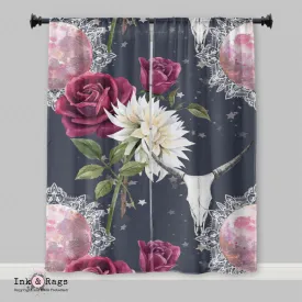 Mandala Moon Bull Skull and Rose Curtains