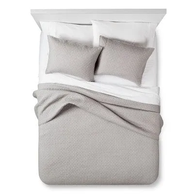 New - Gray Solid Quilt and Sham Set (Queen) 3pc - The Industrial Shop