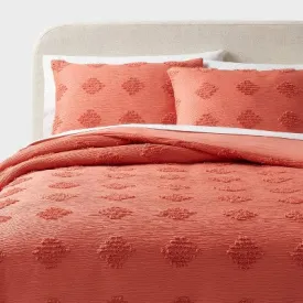 New - Twin/Twin Extra Long Tufted Diamond Crinkle Duvet Cover and Sham Set Melon Pink - Threshold