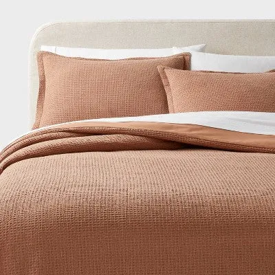 New - Twin/Twin Extra Long Washed Waffle Weave Duvet Cover and Sham Set Camel - Threshold