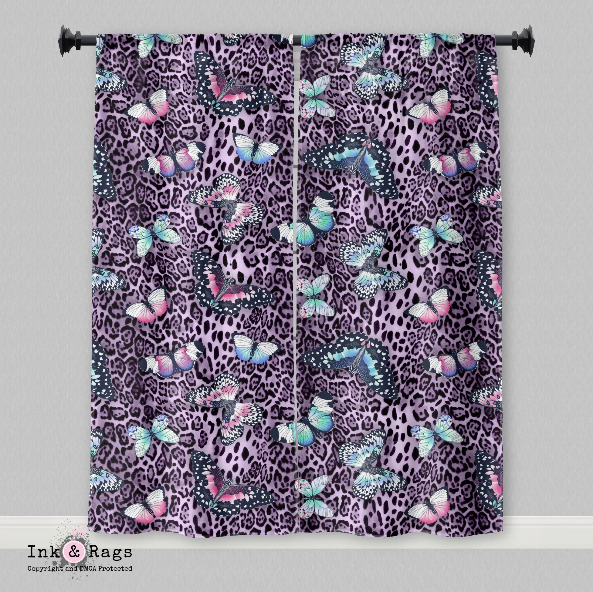 Purple Leopard Butterfly Curtains