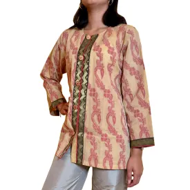 Qutub Minar Jacket - 3/4 Length Cotton Sari Woven Fabric