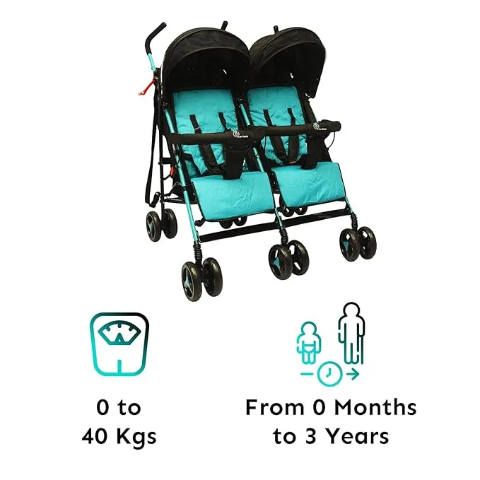 R for Rabbit Ginny And Johnny Twin Strollers & Pram- Black Blue