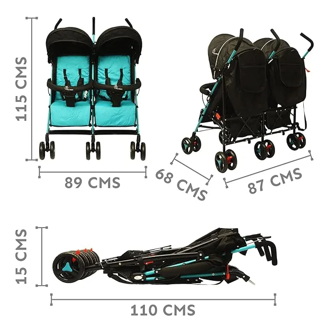 R for Rabbit Ginny And Johnny Twin Strollers & Pram- Black Blue