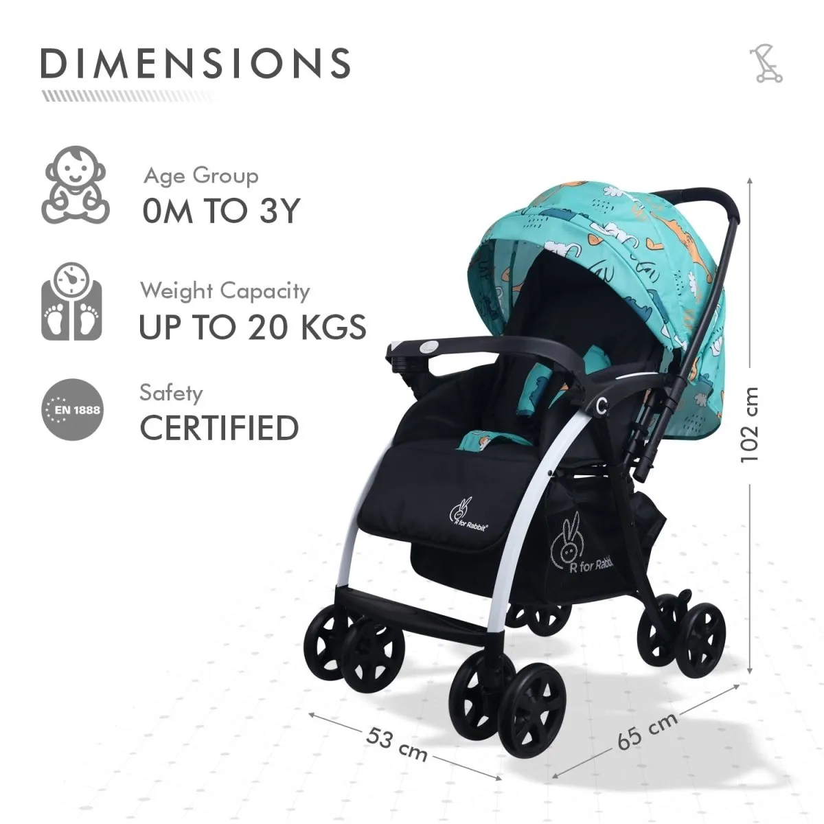 R for Rabbit Sugar Pop Stroller- Dino Blue