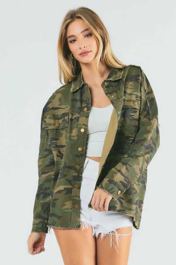 Rock and Roll Army Print button down jacket