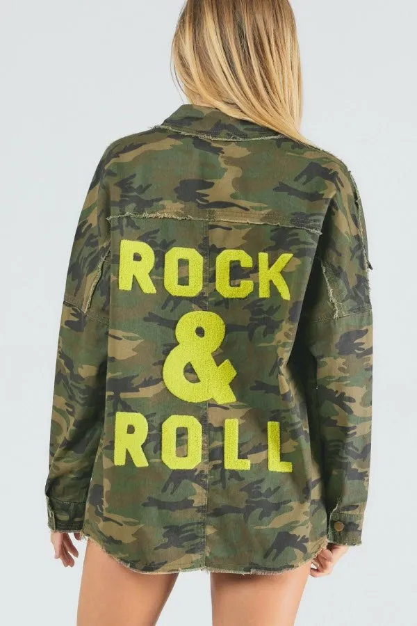 Rock and Roll Army Print button down jacket