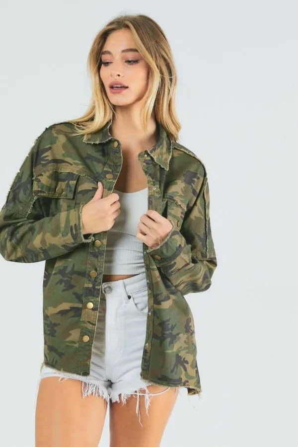 Rock and Roll Army Print button down jacket