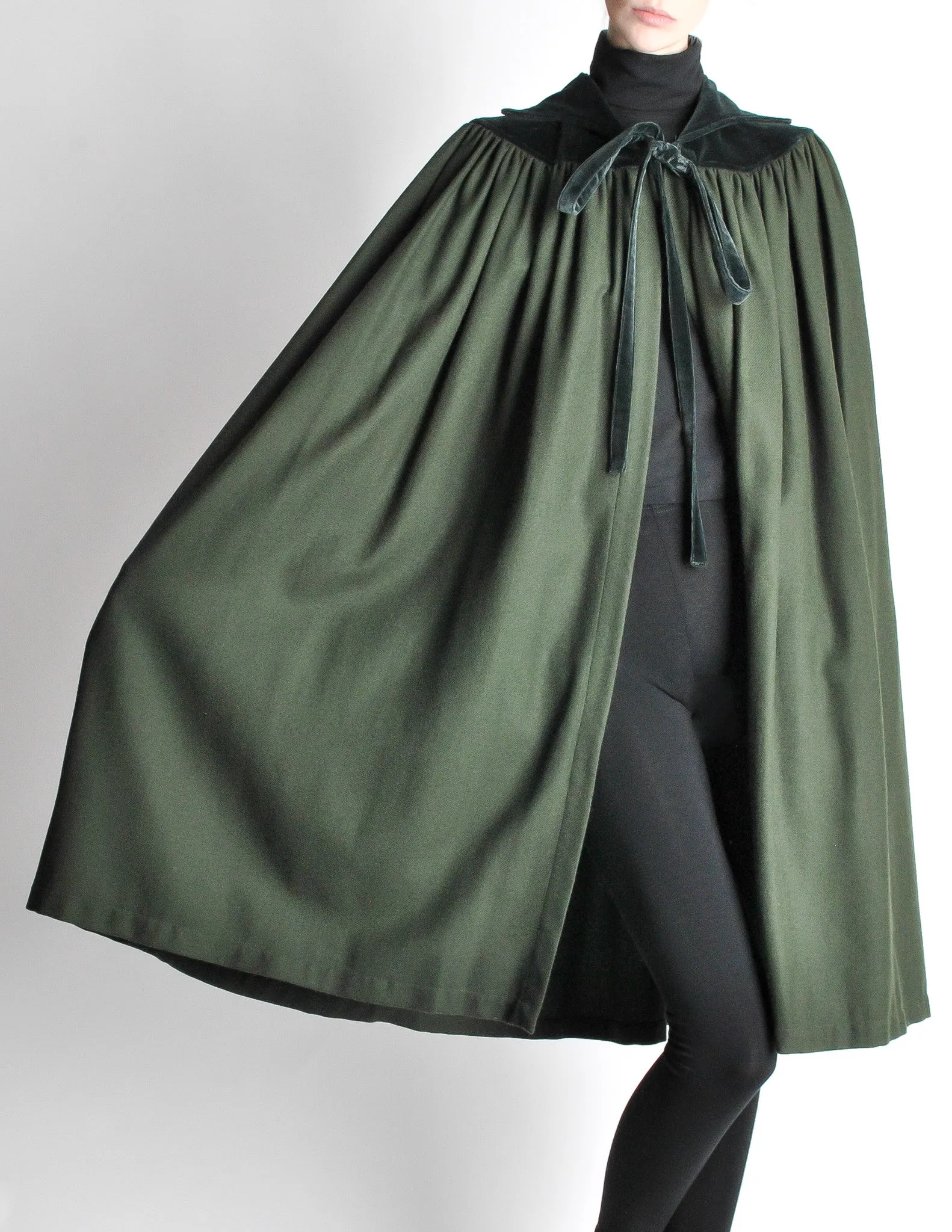 Saint Laurent Rive Gauche Vintage Green Wool Velvet Cape