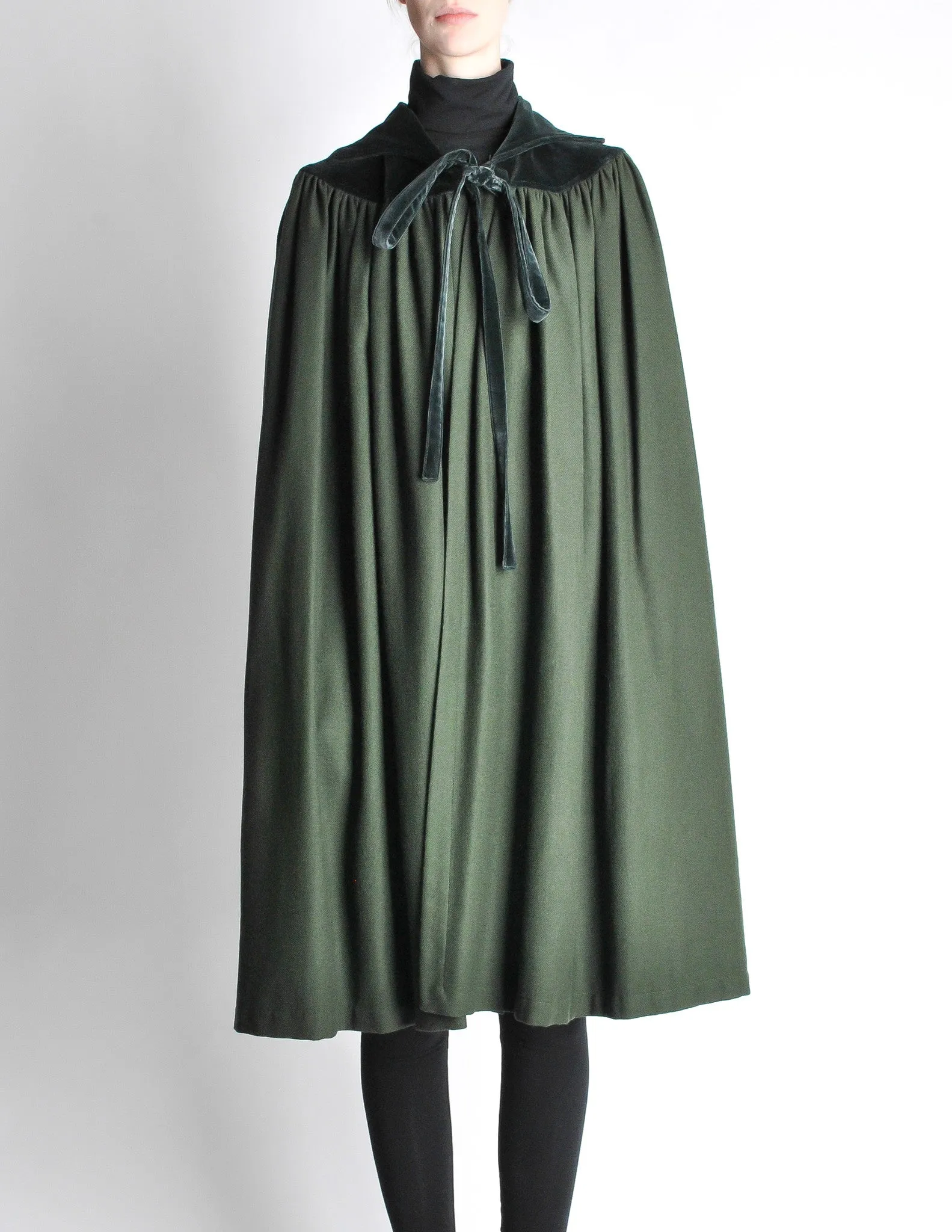 Saint Laurent Rive Gauche Vintage Green Wool Velvet Cape