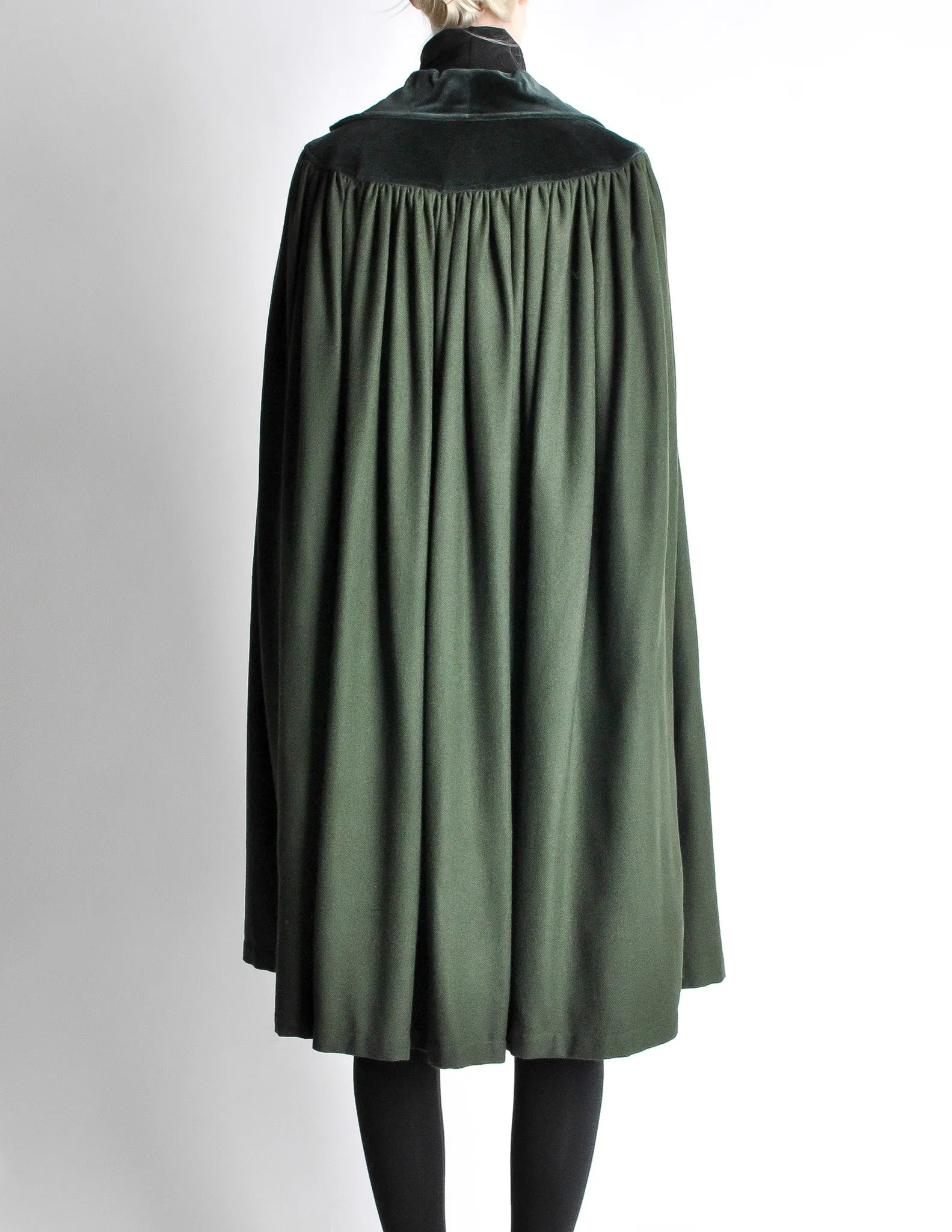 Saint Laurent Rive Gauche Vintage Green Wool Velvet Cape