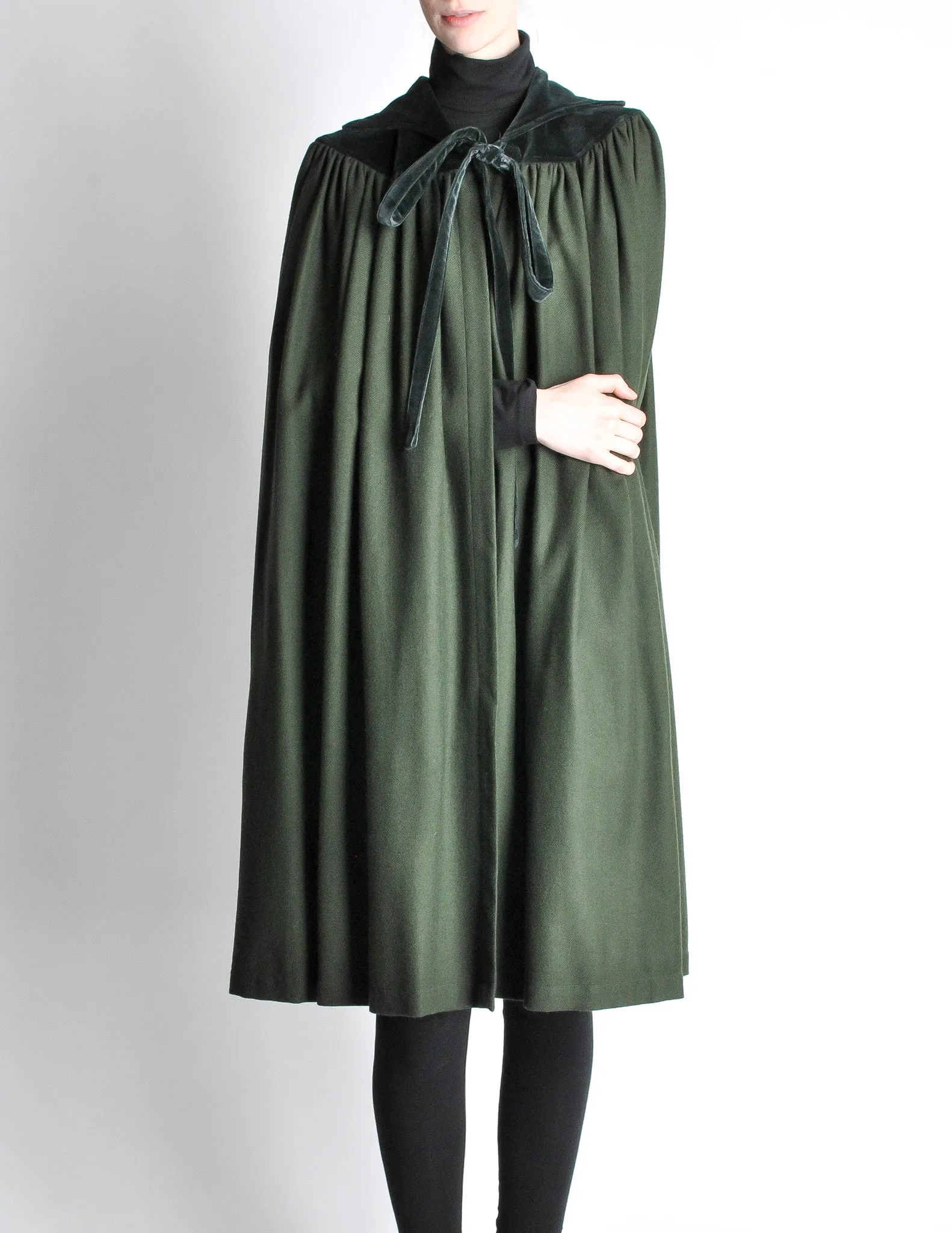 Saint Laurent Rive Gauche Vintage Green Wool Velvet Cape